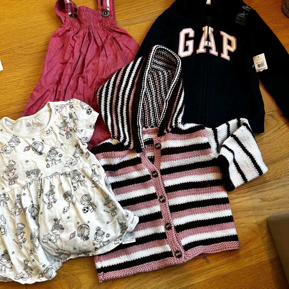 GAP Blue Hoodie, Handknit sweater and 2 Dresses